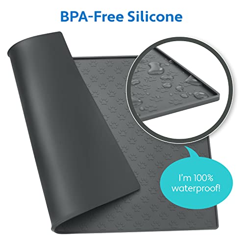 100% Waterproof Dog Food Mat (Gray / 22"L x 14"W)