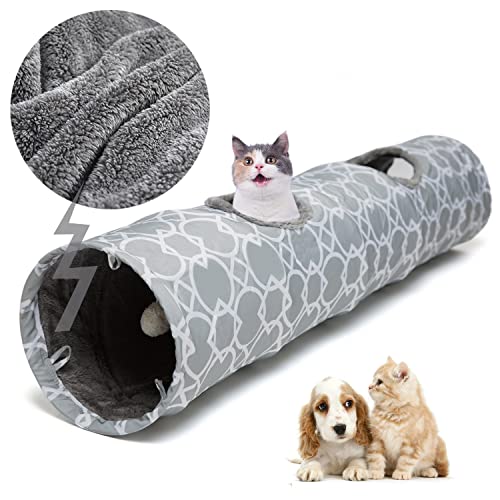 Geometric Straight Cat Tunnel with Plush Inside (Large Straight Tunnel)