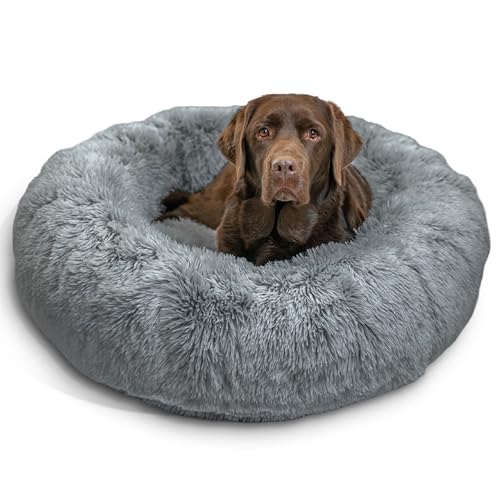 Original Calming Donut Dog Bed (Gray Shag / Large)