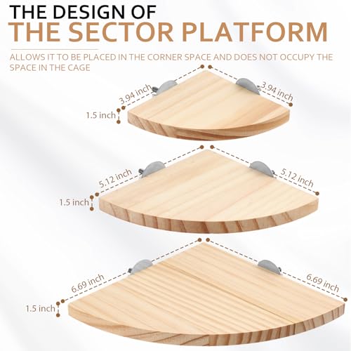 6 Pcs Bird Perch Platform Bird Corner Parrot Perch Corner Wooden Stand Sector Playground Cage Accessories Shelf for Parakeet Conure Cockatiel Budgie Gerbil Rat (7.1 x 7.1 inches / Beige)