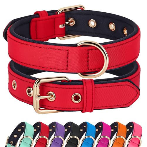 Soft Padded Dog Collars for Large Dogs (Red / XL: Fit 17-23" Neck)