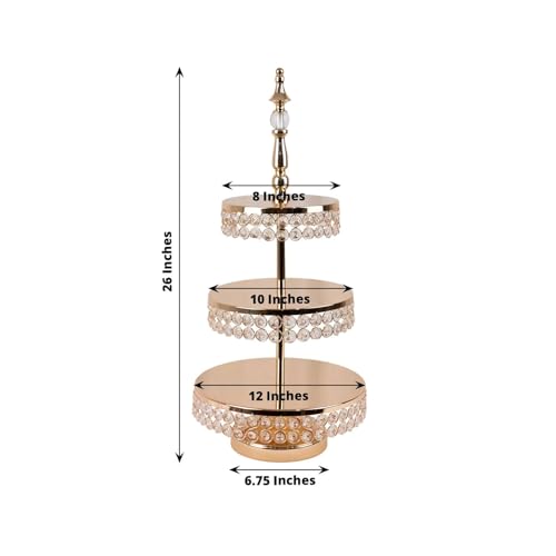 Efavormart 3 Tier Crystal Beaded Gold Metal Cake Stand (3-Tier 26" Crystal / Gold)