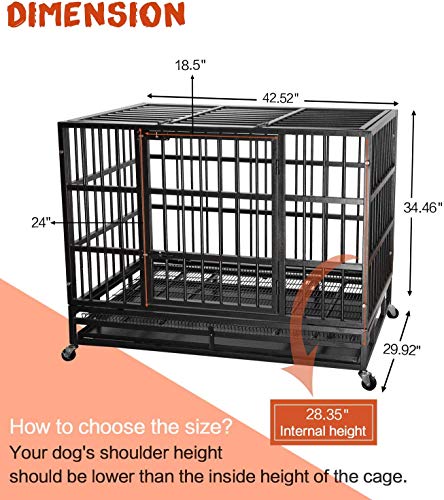 42 Inch Heavy Duty Indestructible Dog Crate (42.5"L x 29.9"W x 34.5"H / Black)