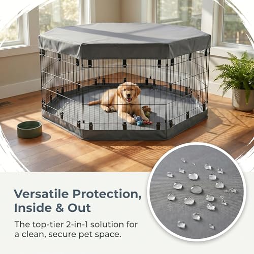 2-in-1 Octagonal Dog Playpen Bottom Pad for 24" Side Pen, Gray (Gray / No Pen: 00-Inch High)