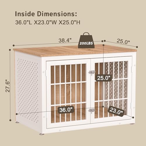 38" Heavy Duty Dog Crate Furniture for Large and Medium Dogs (38.4"L x 25.0"W x 27.6"H / Nature+White)