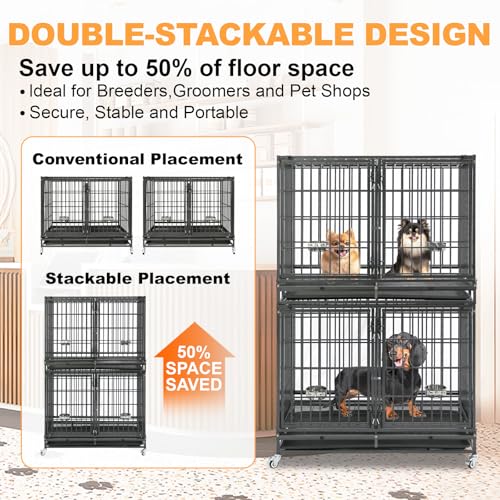 Taller 43" Two Tiers Dog Crate Cage Kennel with Divider (43"L - 2 Tiers - 3 Pack)