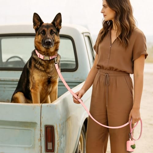 Soft PU Leather Dog Collar for Large Dogs (XL：Fit 20-26" Neck, Width 1¼" / Pink)