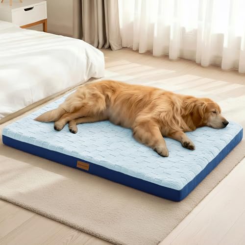 Orthopedic Large Dog Bed Washable Pet Crate Mat 48''X30'' Blue (Blue / 48"L x 30"W x 3.5"Th)