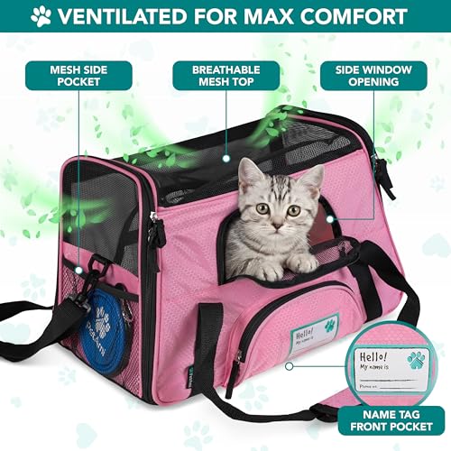 Airline Approved Pet Carrier for Cats & Small Dogs (Pink / 17.0"L x 10.2"W x 11.2"H)