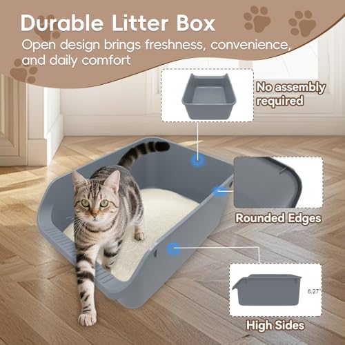 Large Cat Litter Box with High Sides (Grey)