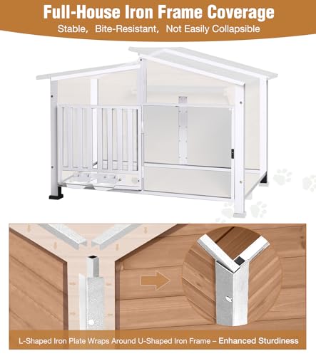 Dog House Outdoor Reinforced Iron Frame and Rotating Bowls