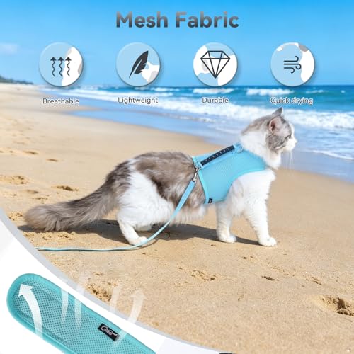 Cat Harness and Leash Set for Walking Escape Proof (Turquoise / S 4-6 lbs)
