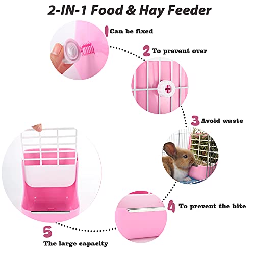Rabbit Hay Food Bin Feeder and Bunny Water Bottle Set (PINK / Large)
