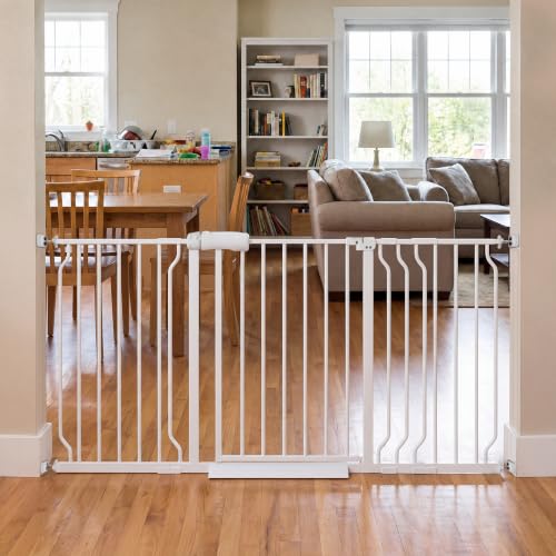 52.76 62.2 Inch Extra Wide Baby Gate Pressure Mounted for Doorways (White / 52.76"-62.2")