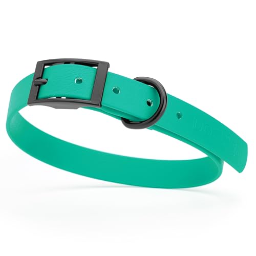 Biothane Waterproof Dog Collar Strong Coated Nylon Webbing with Black Hardware Odor (W3/4" x L15-18" / Teal)