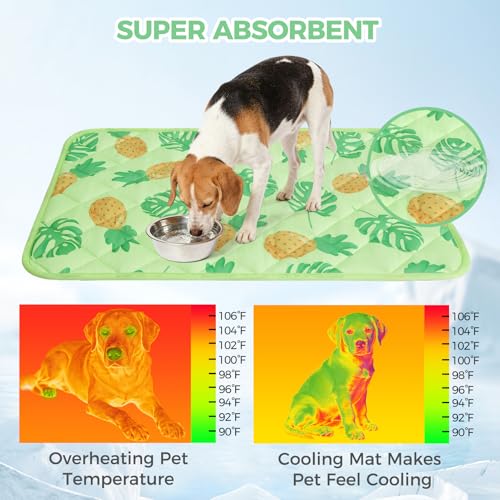Dog Cooling Mat (Green Pineapple / Medium 19.5IN x 27.5IN)