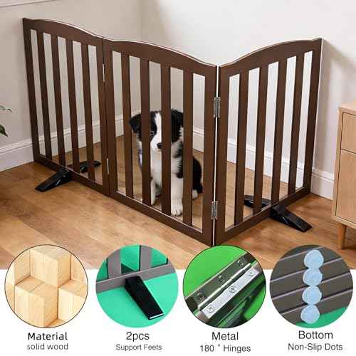 Foldable Freestanding Indoor Dog Gate for House Wood Long Pet Gates Dog Fence for Stairs Puppy Gates for Hallways (Brown / 【3 Panels】60''w X 24''h)