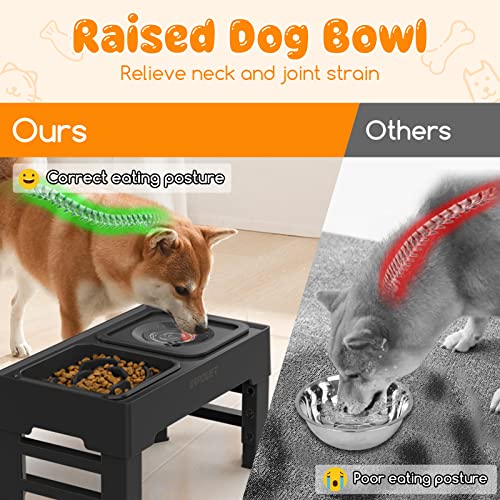2-in-1 Elevated Slow Feeder Dog Bowls with No-Spill Water Bowl