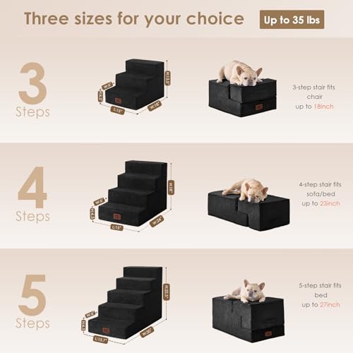 Dog Stairs for Small Dogs 13.5" H (Black / Standard 15" x 18" x 13.5")