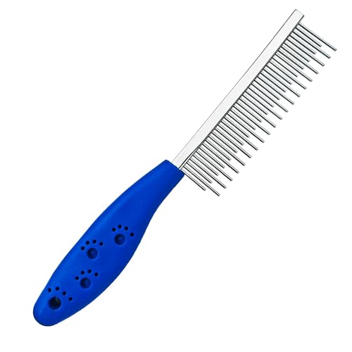 Long Hair Dog or Cat Comb Grooming with Short and Long Teeth Dematting Knots Tangles Remover Combs Detangler Tool Suitable for Dogs Cats Poodle HorseStainless Steel Pin (Blue)