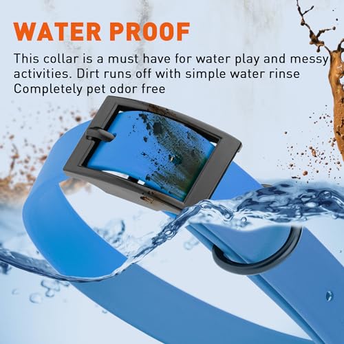 Biothane Waterproof Dog Collar Strong Coated Nylon Webbing with Black Hardware Odor (W1" x L22"-25" / Cerulean Blue)