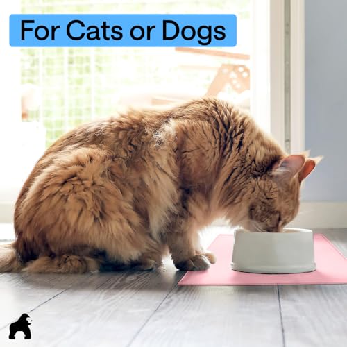 Dog Food Mat 100% Waterproof Silicone (Pink / 26"l X 17"w)