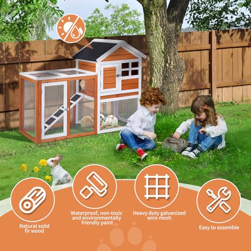 Rabbit Hutch Small Wood Chicken Coop (Orange)