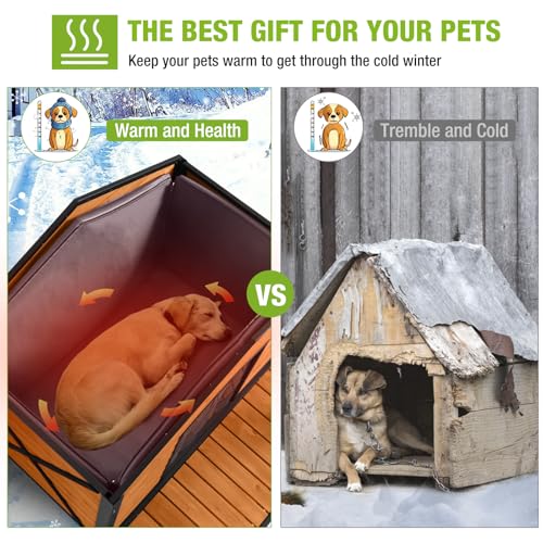 Large Insulated Dog House Outdoor Weatherproof with Iron Frame (41.6"L Insulated Brown)