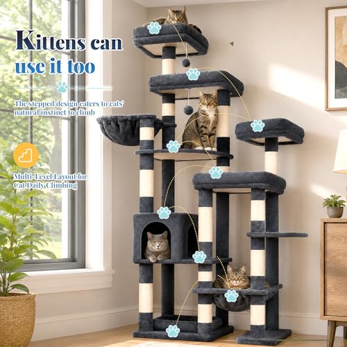 Cat Tree Tower (Smoky Gray / 72.8 Inches)