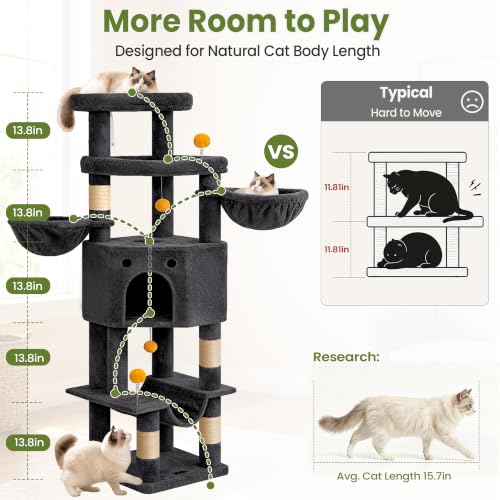 Cat Tree Tower for Indoor Large Adult Cats (Dark Grey)