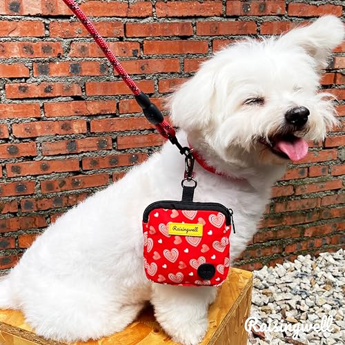 Dog Treat Pouch for Pet Walking and Training with Clicker Poop Bags Small Fanny Zipper Pack Holder for Puppy Snack Dispenser Kit for Leash and Outdoor Use (One Bag / b5.Valentine1)