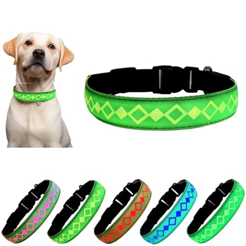 LED Dog Collar with AirTag Holder and Custom ID Tag (GREEN / XL(19.7-23.6"))