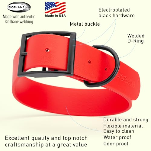 Biothane Waterproof Dog Collar Strong Coated Nylon Webbing with Black Hardware Odor (W1.5" x L24"-28" / Cherry Red)