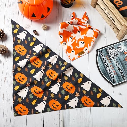 Halloween Dog Bandanas (Large / Halloween- Orange, Black)