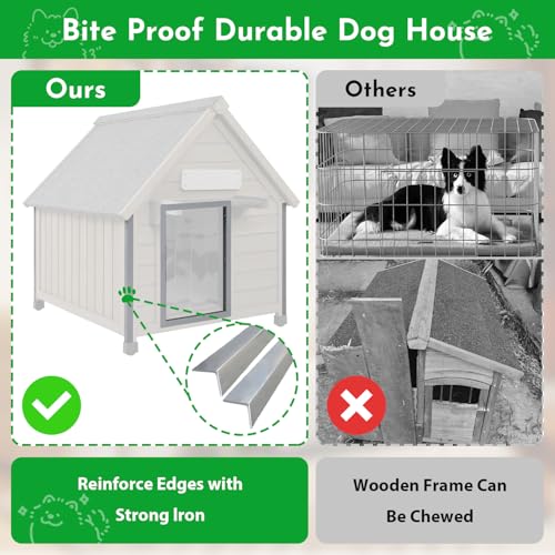 Outdoor Dog House Weatherproof Large Wooden Dog Kennel Indoor for Small Dogs with Chew (Grey / 26" D x 31.9" W x 32" H)