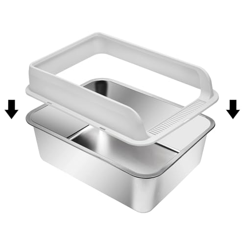 Extra Large Stainless Steel Cat Litter Box with High Sides (23.6" L x 15.7" W x 10" H (with Lid))