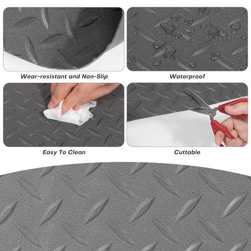 5Ft x 12Ft Rubber Flooring Mats 1.6mm Diamond Plate Flooring Roll (1.6mm-5Ft x 12Ft-Gray)