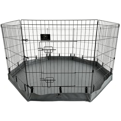 Puppy Playpen with Bottom Pad and Door (Gray / Small Pen: 30-Inch High)