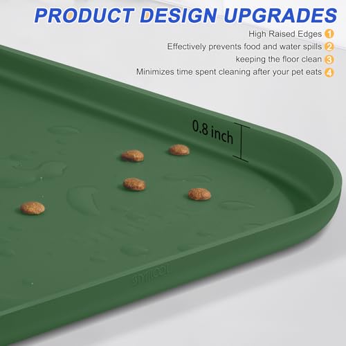 Waterproof Silicone Pet Food Mat with Raised Edge for Dog & Cat (Dark Olive / 24"L x 16"W)