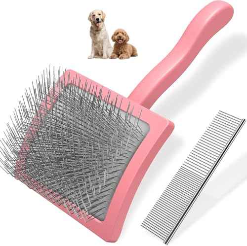 2PCS Slicker Brush for Dogs & Pet Comb (Light Pink / Large)