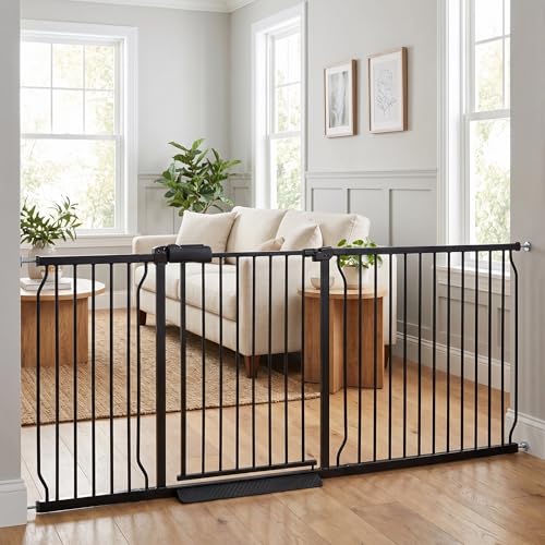 71.5 76.4 Inch Baby Gates Extra Wide Pet Dog Gates Indoor for Wide Openings (Black / 71.5"-76.3"/182-194CM)