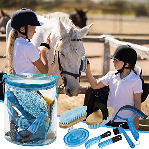 9 Pcs Horse Grooming Kit Tack Room Supplies (Cute / Blue)