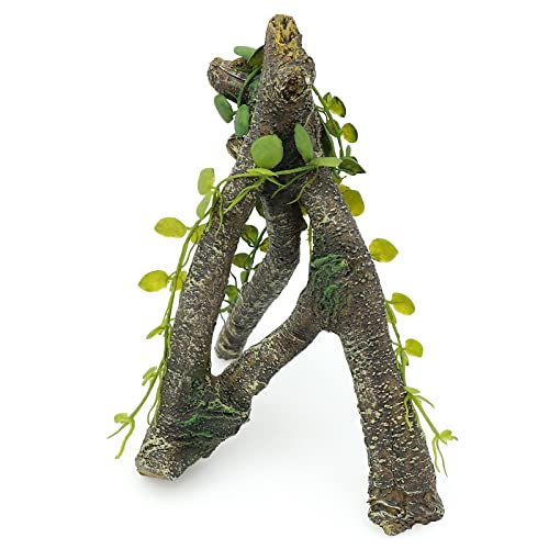 Reptile Corner Branch with Green Leaves Terrarium Desert Decoration