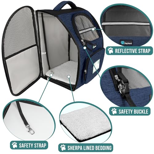 Dog Backpack Carrier Airline Approved Cat Pet Puppy Bag (Heather Navy)