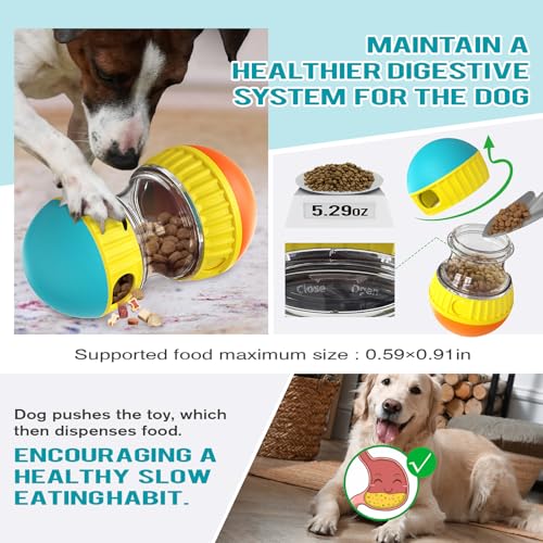 Dog Treat Dispensing Puzzle Toy Adjustable Food Dispenser Slow Feeder Puppy Enrichment Rolling Ball Pet Interactive Chase Toys Stimulating Game for Small Medium Dogs Gift to Keep Them Busy (Orange - Single - Standard)
