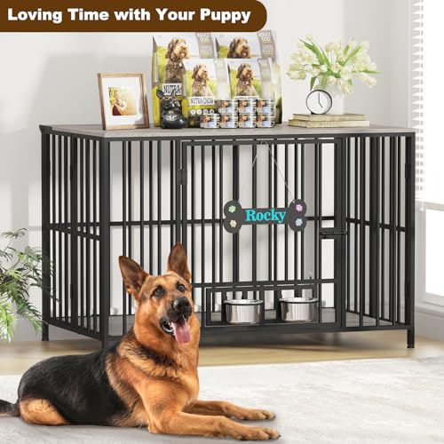 43" Dog Crate Furniture Foldable (Oak Grey / 43.0"L x 27.0"W x 29.2"H)