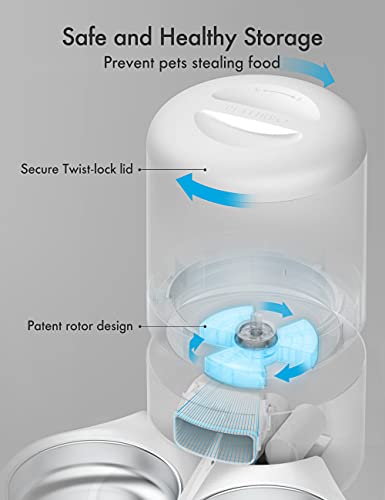 Automatic Cat Food Dispenser for 2 Pets 5L Auto Dog Feeder Dry Food Dispenser with Splitter & 2 Stainless Bowls (White / 5L (Basic))