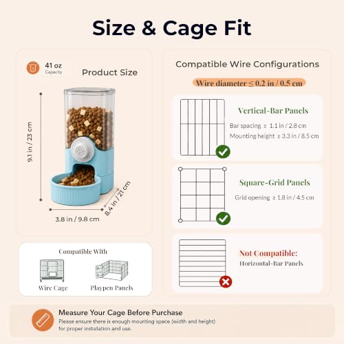 41 oz Hanging Gravity Feeder for Small Animal Cages Rabbit & Guinea Pig (Blue)