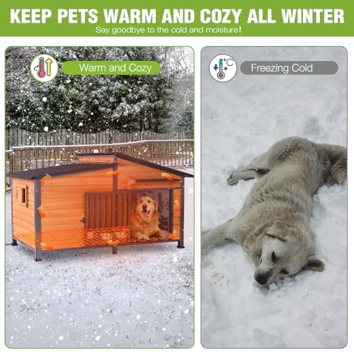 Extra Large Heated Dog House Insulated Dog Kennel Weatherproof Dog Shelter with Safe Heating Pad