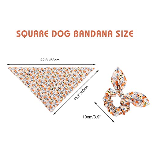Floral Dog Bandanas Girl Matching Dog Bandana and Scrunchie Small (01-orange floral / Small-set of 1)